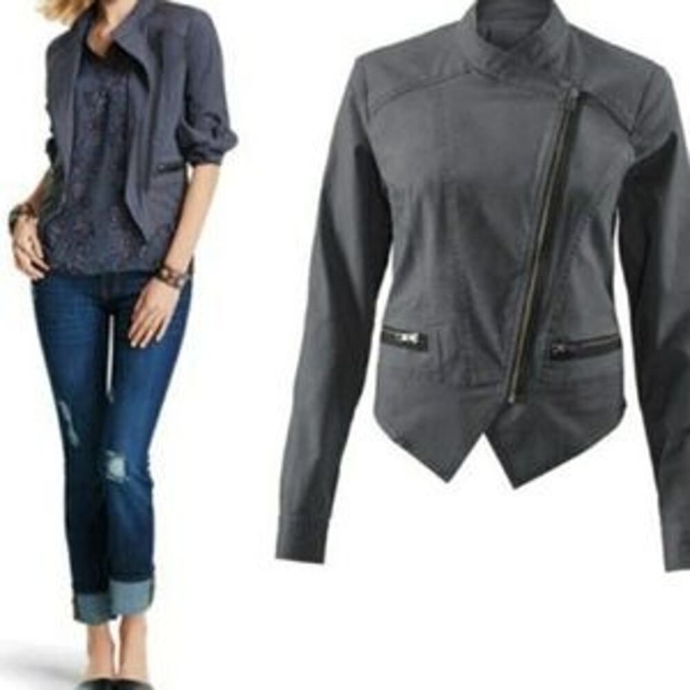 Cabi Grey Asymmetrical Zip Twilight Jacket Fall Winter Basic Cotton #3023 XS EUC
